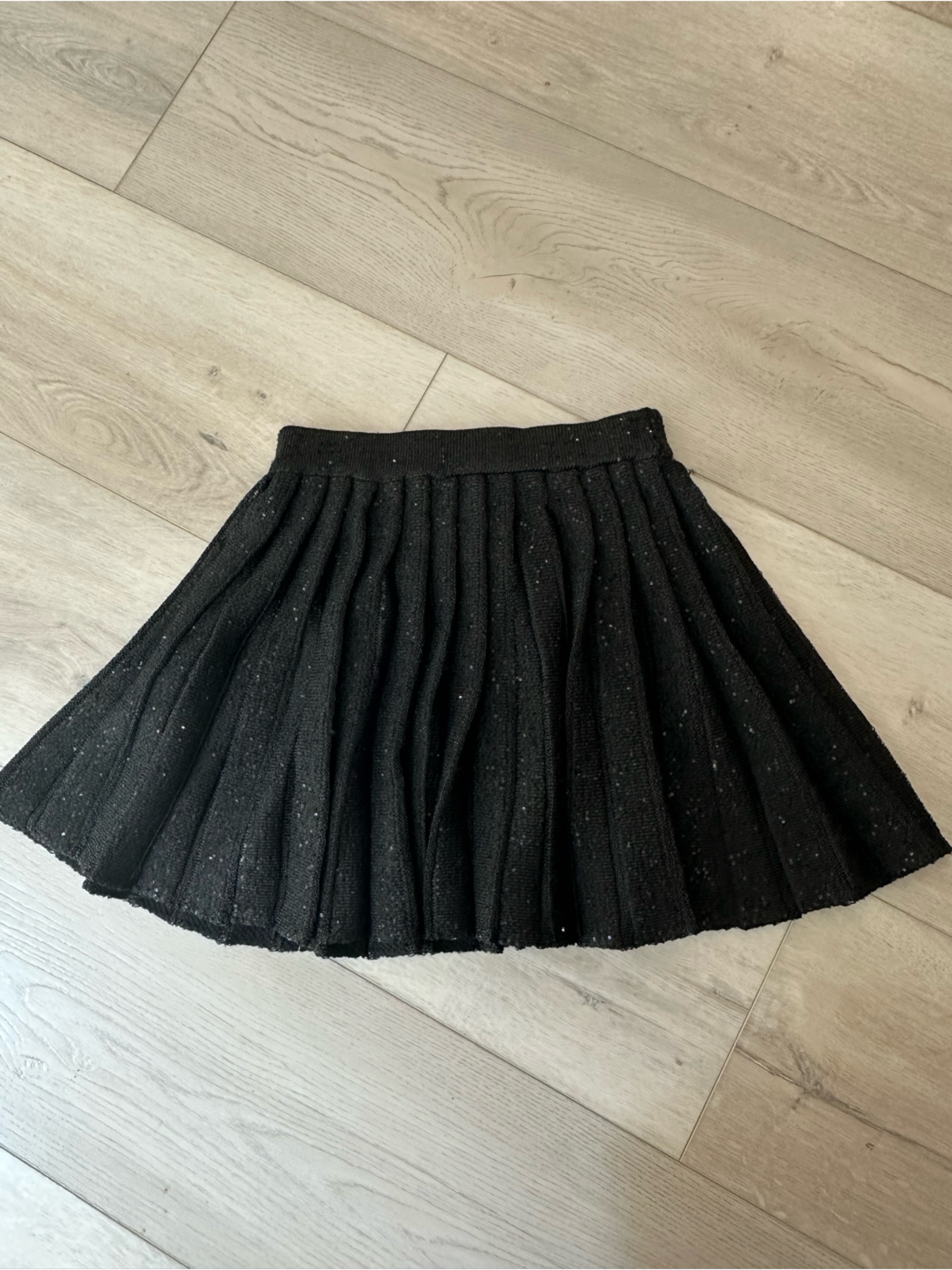 Self-Portrait Black Pleated Knit Mini Skirt Nwt Size M Sparkle Luxe